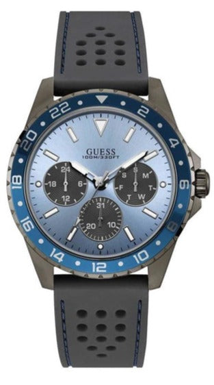Guess Odyssey Blue Dial Grey Rubber Strap Watch For Men - W1108G6
