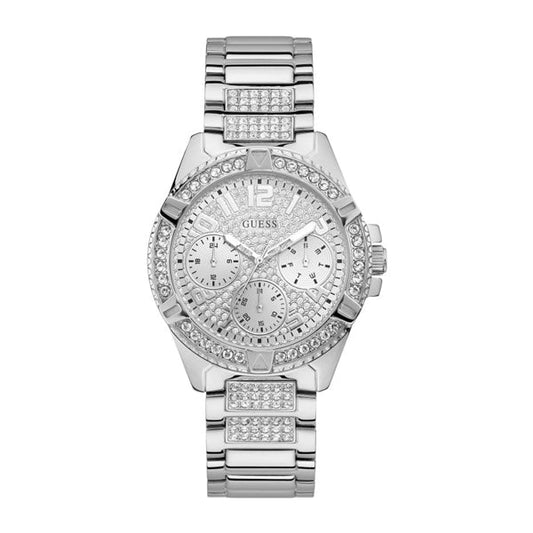 Guess Frontier Diamonds Silver Dial Silver Steel Strap Watch For Women - W1156L1