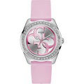 Guess G-Twist Diamonds Silver Dial Pink Rubber Strap Watch for Women - W1240L1