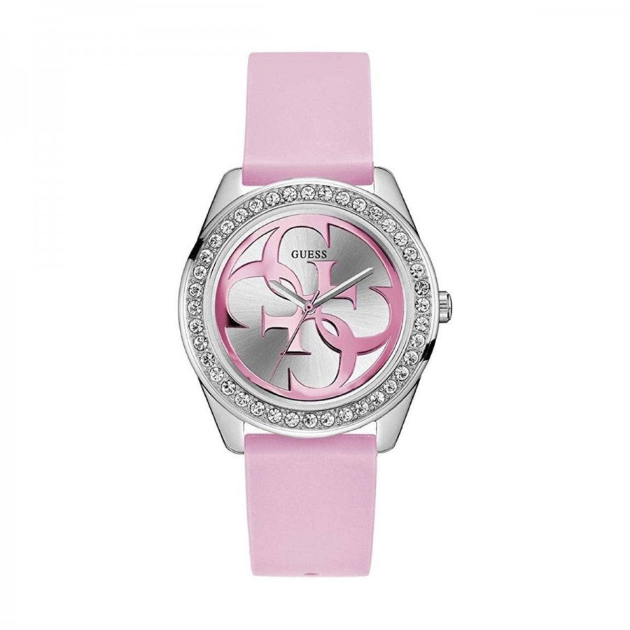 Guess G-Twist Diamonds Silver Dial Pink Rubber Strap Watch for Women - W1240L1