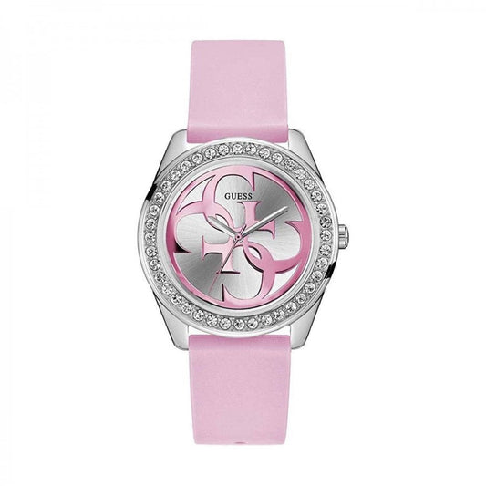 Guess G-Twist Diamonds Silver Dial Pink Rubber Strap Watch for Women - W1240L1