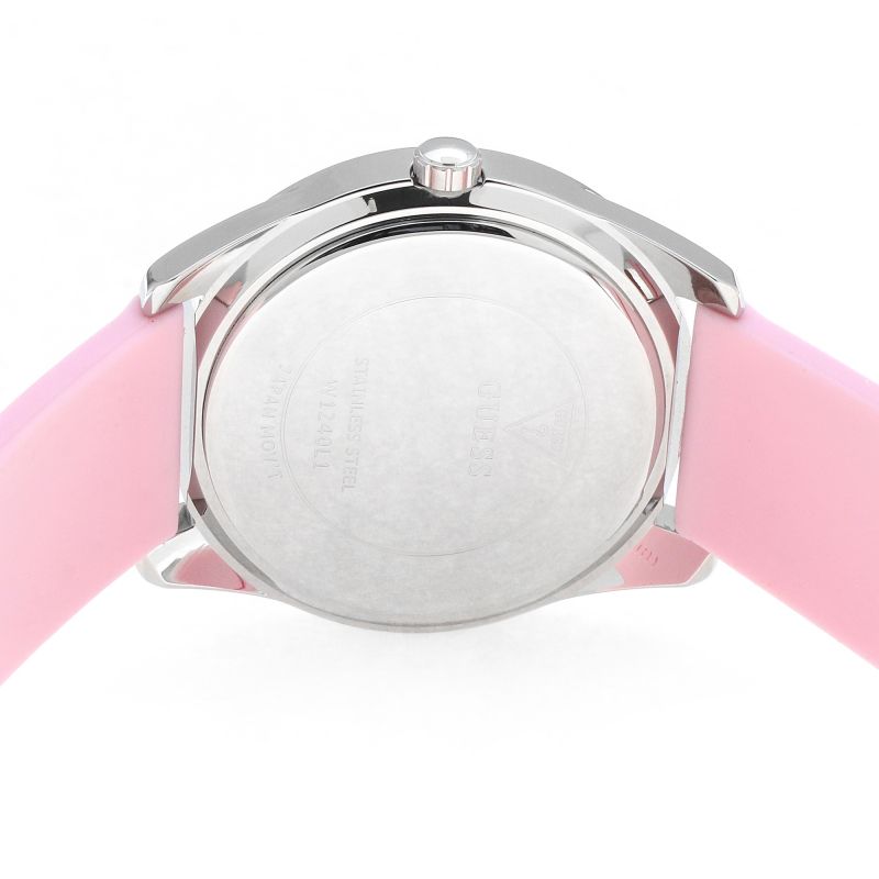 Guess G-Twist Diamonds Silver Dial Pink Rubber Strap Watch for Women - W1240L1