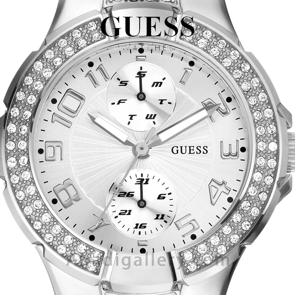 Guess Mini Prism Diamonds Silver Dial Silver Steel Strap Watch for Women - W12638L1