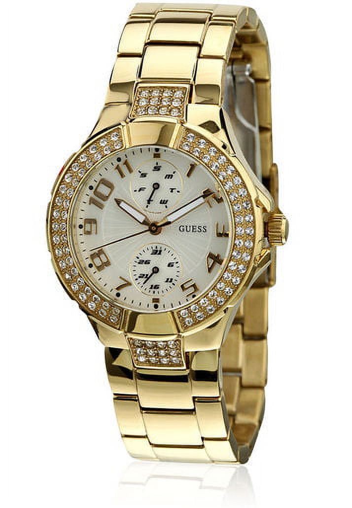 Guess Mini Prism Diamonds White Dial Gold Steel Strap Watch for Women - W15072L1