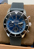 Breitling Superocean Heritage B01 Chronograph 44 Blue Dial Black Mesh Bracelet Watch for Men - AB0162121C1S1