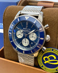 Breitling Superocean Heritage B01 Chronograph 44 Blue Dial Silver Mesh Bracelet Watch for Men - AB0162161C1A1