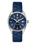 Tag Heuer Carrera Quartz Blue Dial Blue Calfskin Leather Strap Watch for Women - WAR1112.FC6391