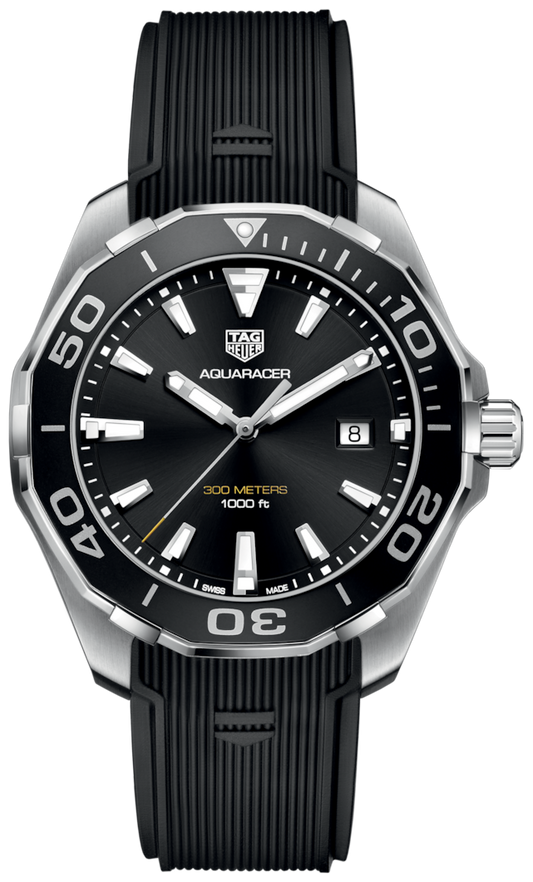 Tag Heuer Aquaracer 40mm Quartz Black Dial Black Rubber Strap Watch for Men -  WAY101A.FT6141