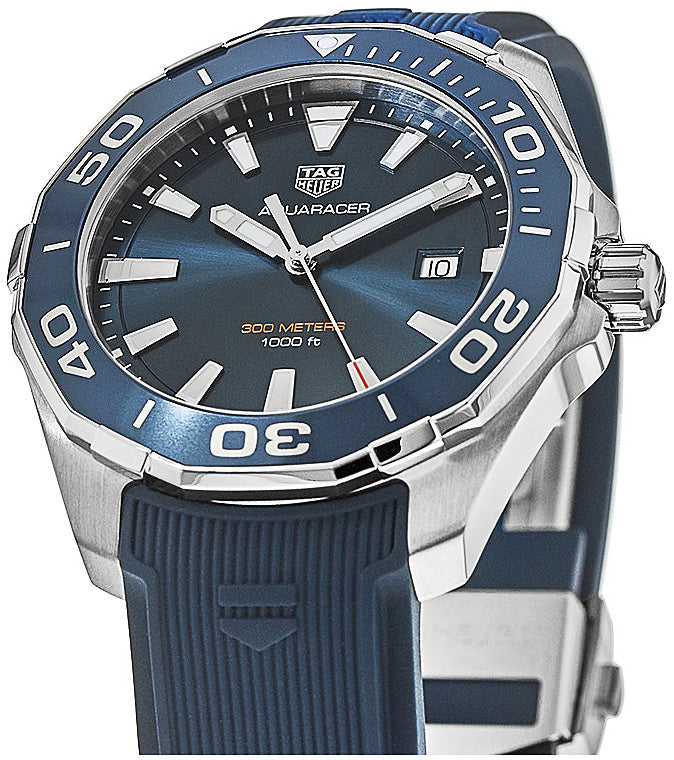 Tag Heuer Aquaracer Quartz 43mm Blue Dial Blue Rubber Strap Watch for Men -  WAY101C.FC6153