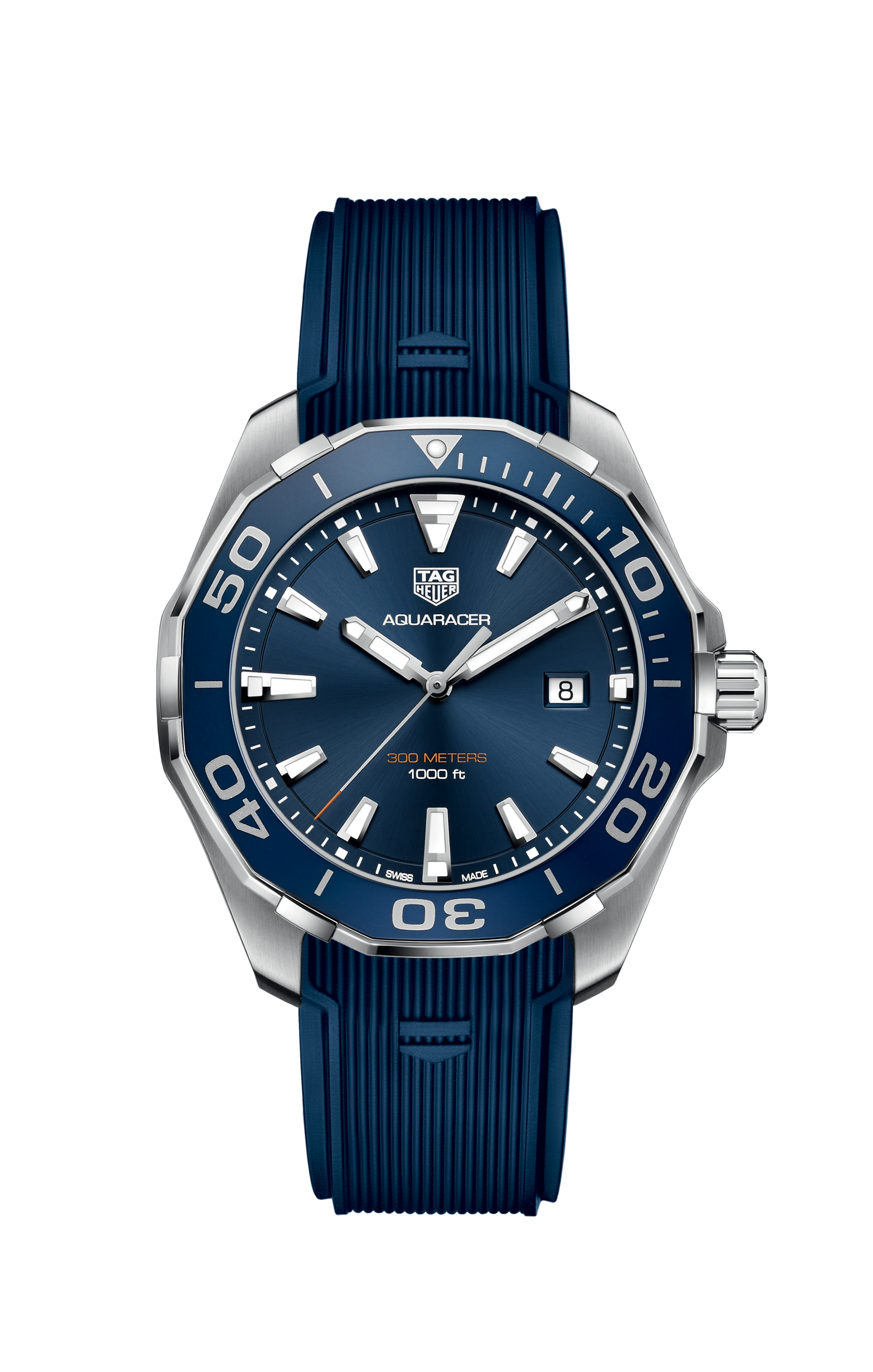 Tag Heuer Aquaracer Quartz 43mm Blue Dial Blue Rubber Strap Watch for Men -  WAY101C.FC6153