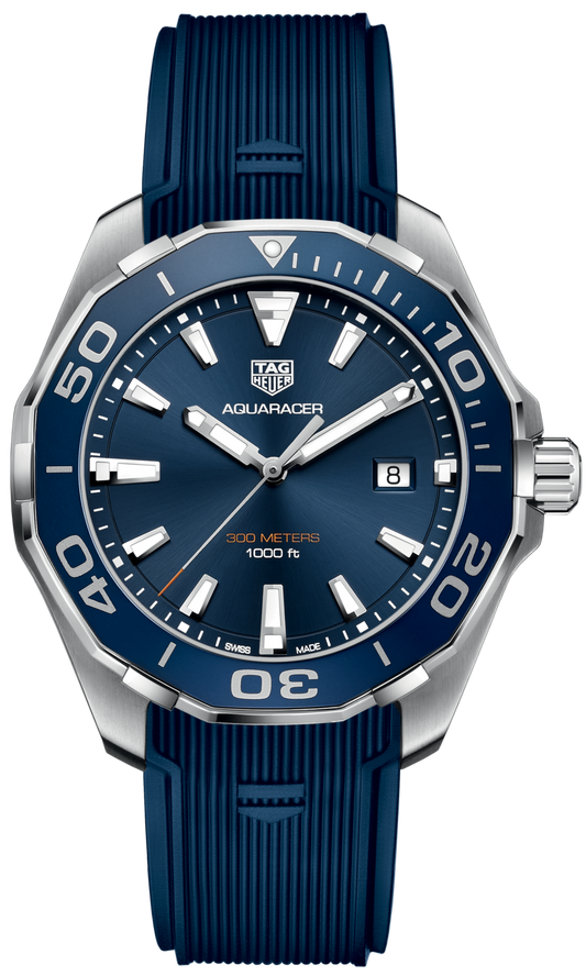 Tag Heuer Aquaracer Quartz Blue Dial Blue Rubber Strap Watch for Men - WAY101C.FT6153