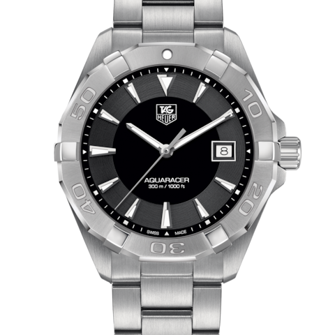 Tag Heuer Aquaracer Quartz Black Dial Silver Steel Strap Watch for Men - WAY1110.BA0928