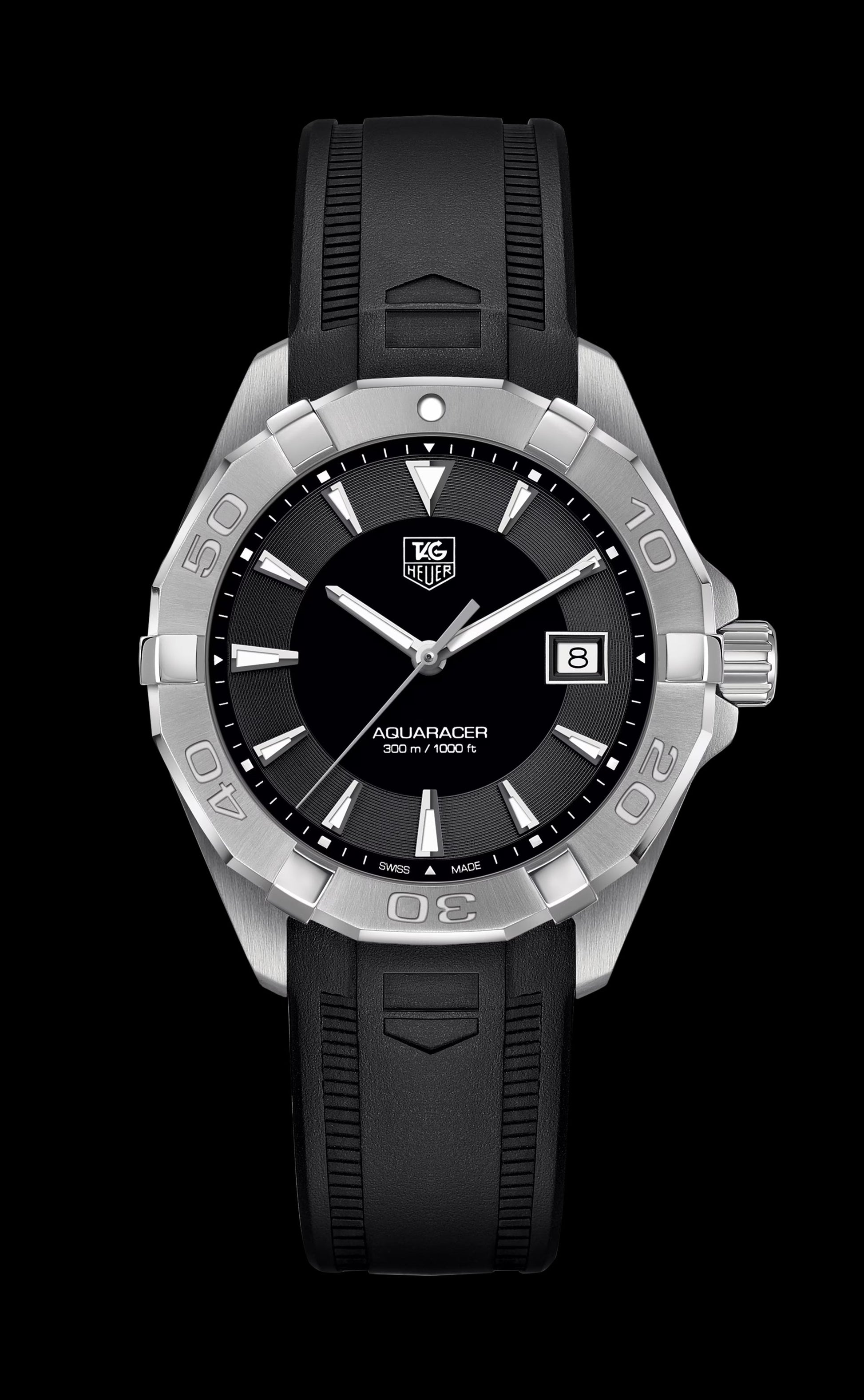 Tag Heuer Aquaracer Quartz Black Dial Black Rubber Strap Watch for Men - WAY1110.FT8021