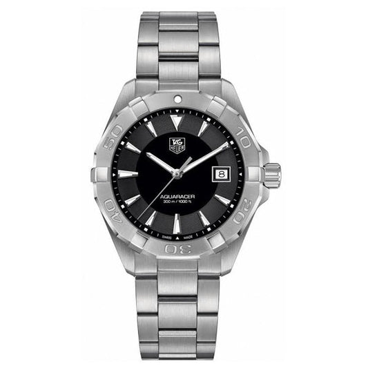 Tag Heuer Aquaracer Quartz Black Dial Silver Steel Strap Watch for Men - WAY1110.BA0928