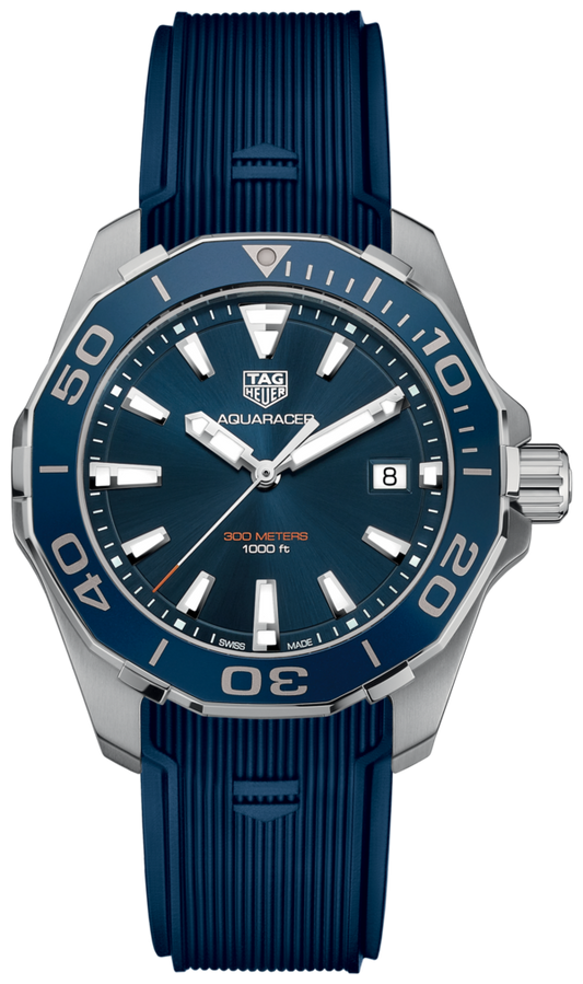 Tag Heuer Aquaracer 41mm Blue Dial Blue Rubber Strap Watch for Men - WAY111C.FT6155