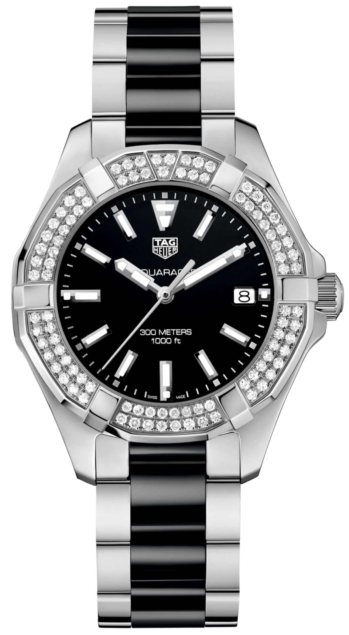 Tag Heuer Aquaracer Quartz 35mm Diamond Black Dial Two Tone Steel Strap Watch for Men - WAY131E.BA0913