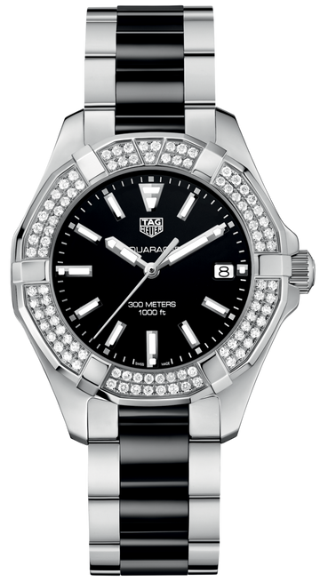 Tag Heuer Aquaracer Quartz 35mm Diamond Black Dial Two Tone Steel Strap Watch for Men - WAY131E.BA0913