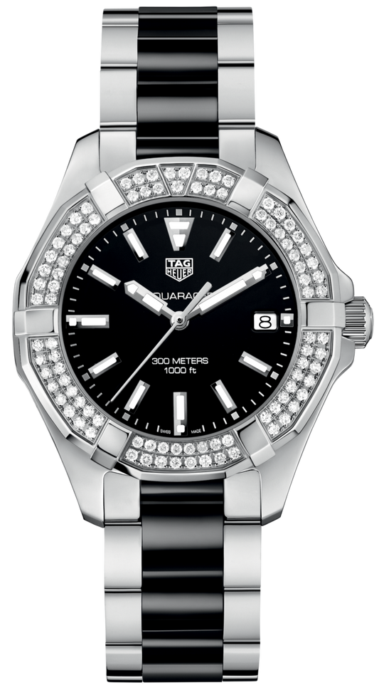 Tag Heuer Aquaracer Quartz 35mm Diamond Black Dial Two Tone Steel Strap Watch for Men - WAY131E.BA0913