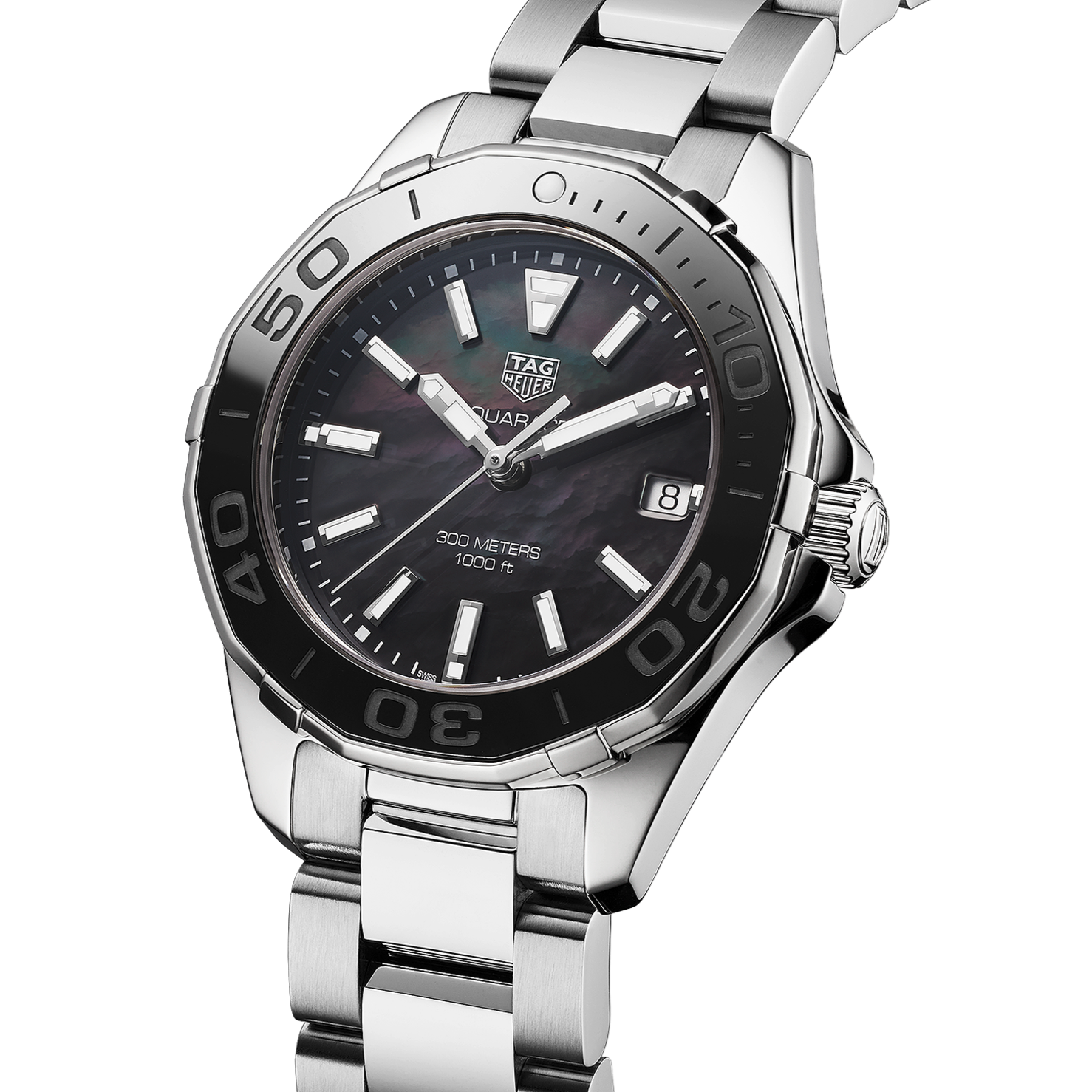 Tag Heuer Aquaracer Quartz 35mm Black Dial Silver Steel Strap Watch for Women - WAY131K.BA0748