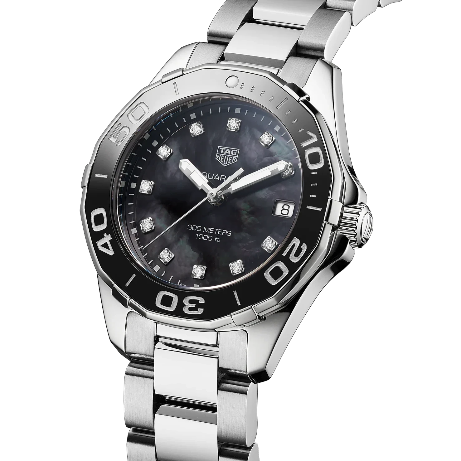 Tag Heuer Aquaracer Quartz 35mm Black Dial Silver Steel Strap Watch for Women - WAY131M.BA0748