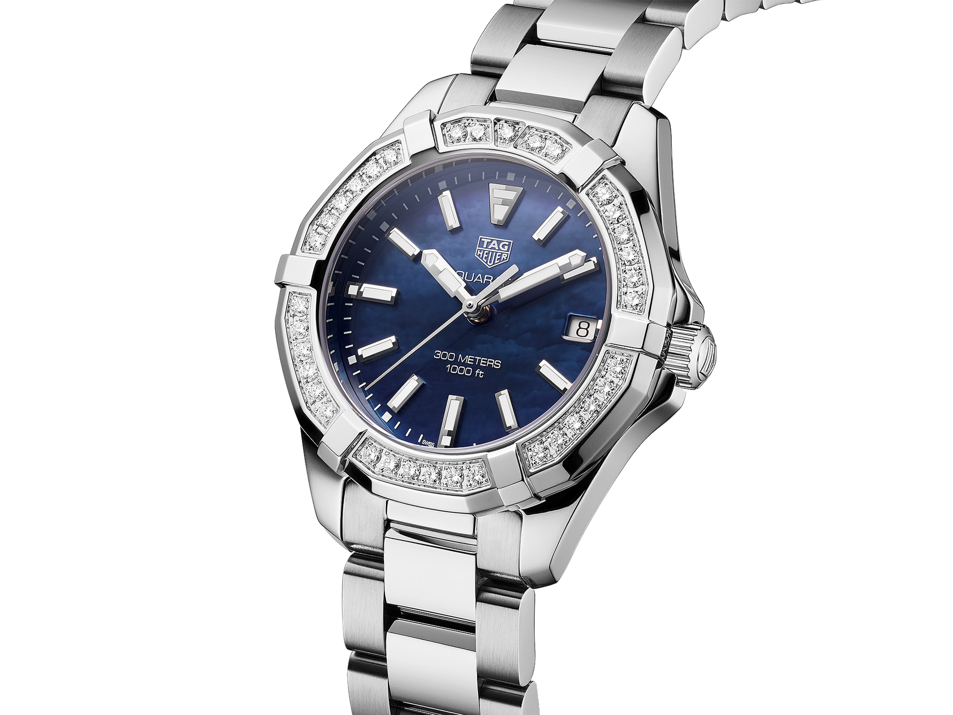 Tag Heuer Aquaracer Quartz 35mm Diamond Blue Dial Silver Steel Strap Watch for Women - WAY131N.BA0748