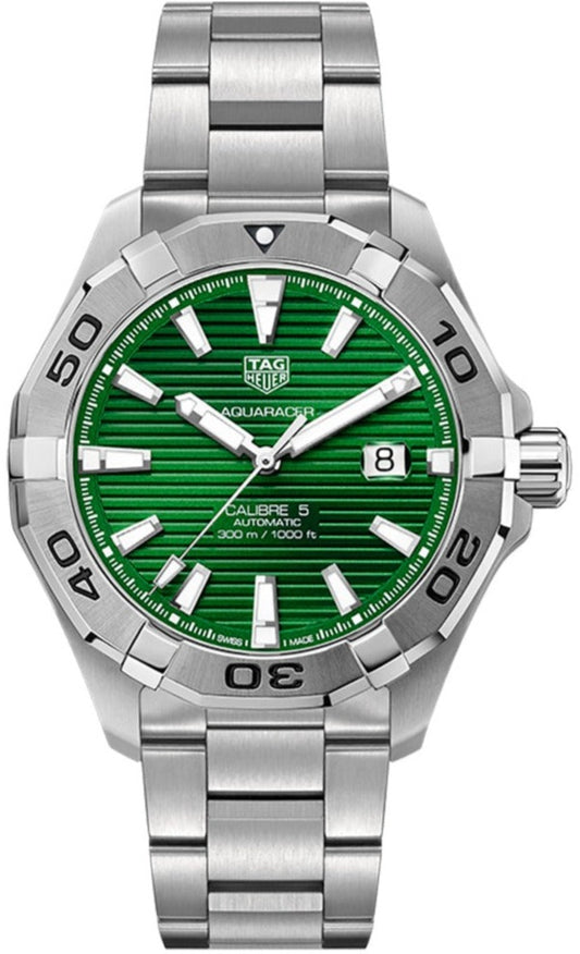 Tag Heuer Aquaracer Calibre 5 Automatic Green Dial Silver Steel Strap Watch for Men - WAY2015.BA0927