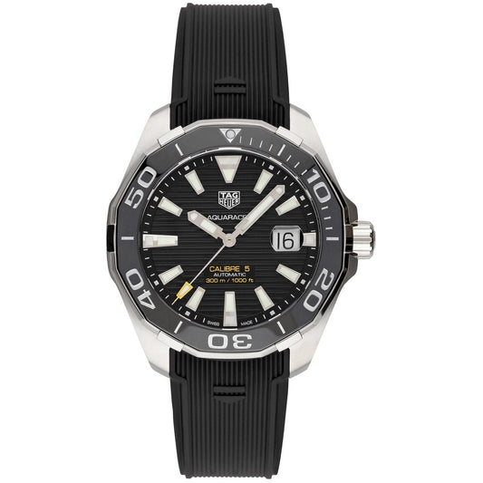 Tag Heuer Aquaracer Calibre 5 Automatic Black Dial Black Rubber Strap Watch for Men - WAY201A.FT6142