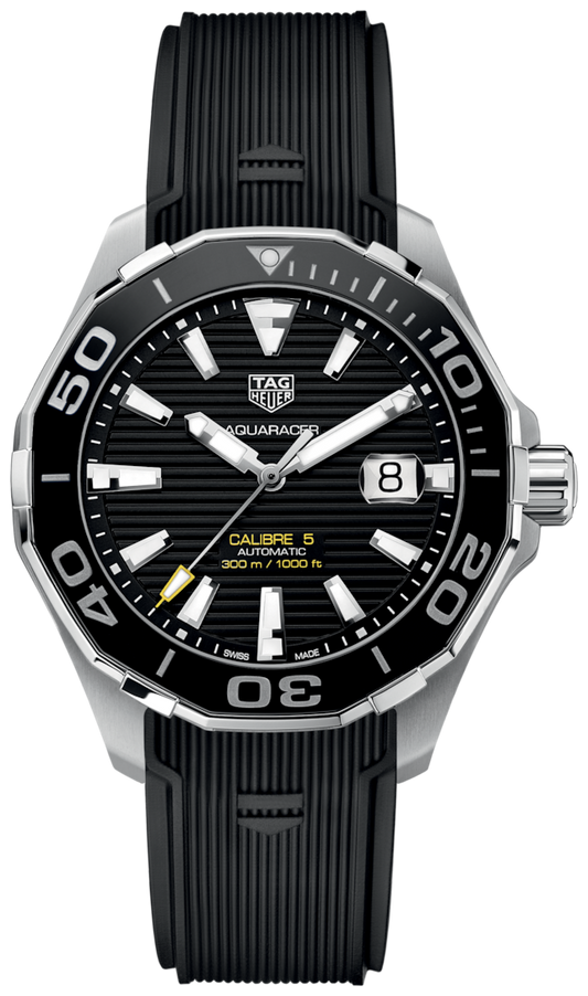 Tag Heuer Aquaracer Calibre 5 Automatic Black Dial Black Rubber Strap Watch for Men - WAY201A.FT6142