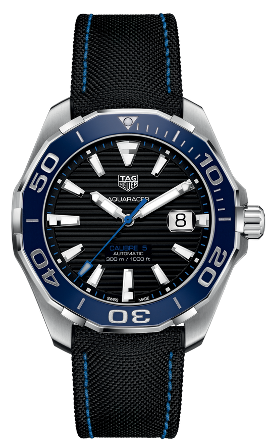 Tag Heuer Aquaracer Calibre 5 Automatic Black Dial Black Nylon Strap Watch for Men - WAY201C.FC6395