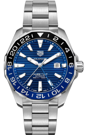 Tag Heuer Aquaracer GMT Blue Dial Calibre 6 Automatic Blue Dial Silver Steel Strap Watch for Men - WAY201T.BA0927