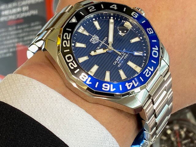 Tag Heuer Aquaracer GMT Blue Dial Calibre 6 Automatic Blue Dial Silver Steel Strap Watch for Men - WAY201T.BA0927