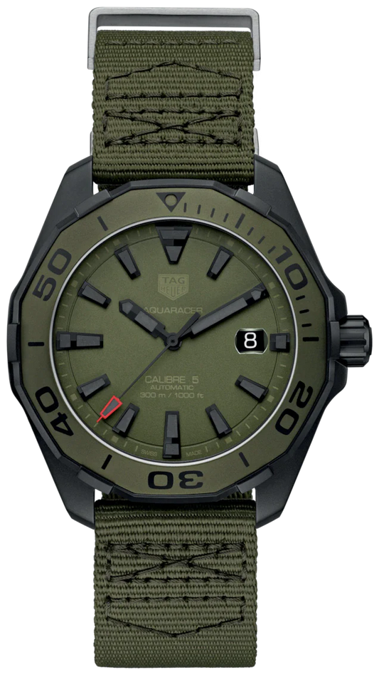 Tag Heuer Aquaracer Automatic Green Dial Khakhi Green Nylon Strap Watch for Men - WAY208E.FC8222