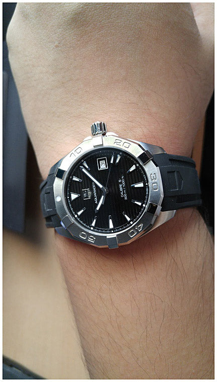 Tag Heuer Aquaracer Automatic Caliber 5 Black Dial Black Rubber Strap Watch for Men - WAY2110.FT8021