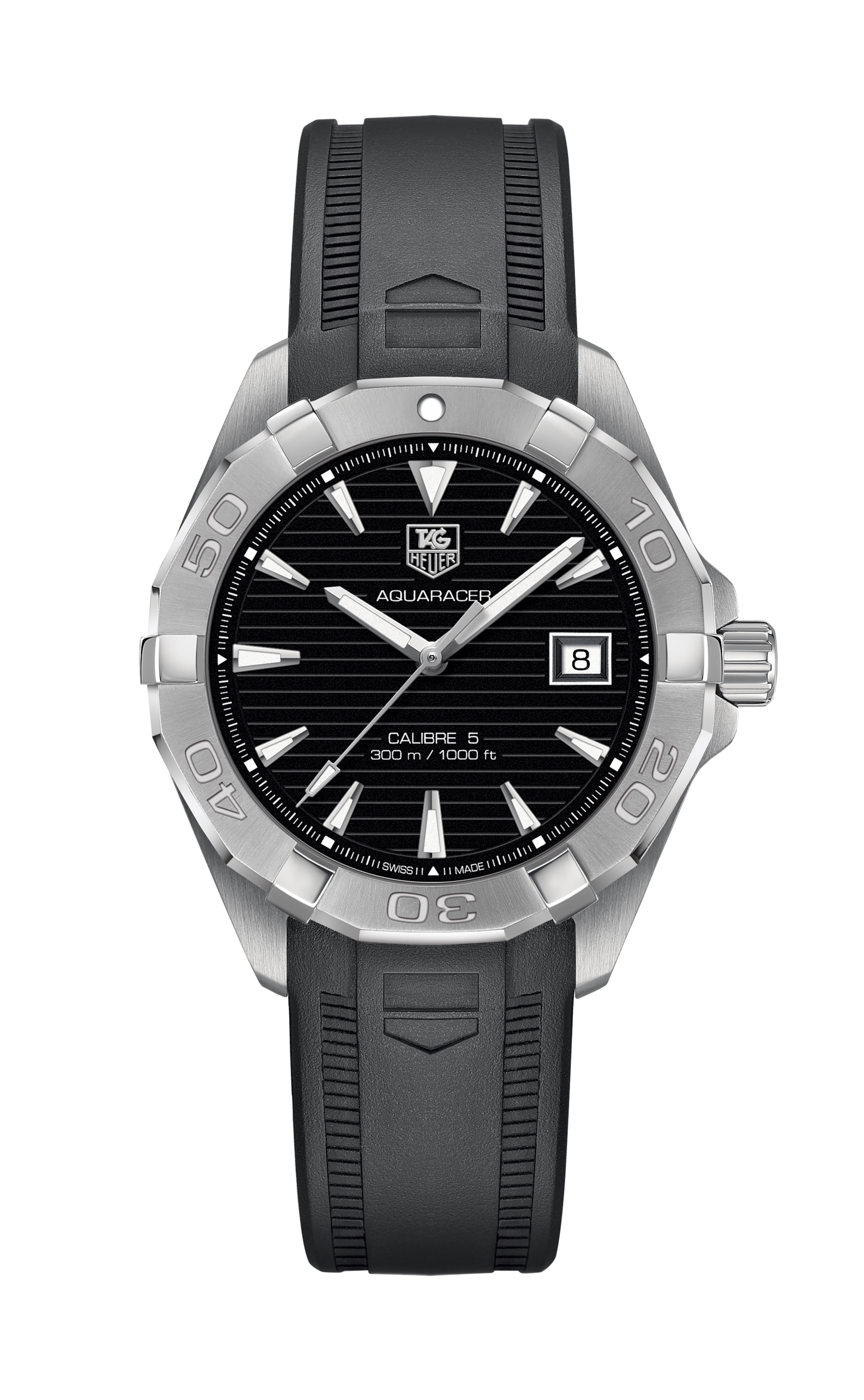 Tag Heuer Aquaracer Automatic Caliber 5 Black Dial Black Rubber Strap Watch for Men - WAY2110.FT8021