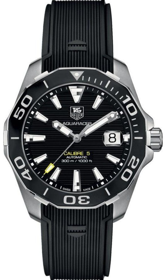 Tag Heuer Aquaracer Calibre 5 Automatic 41mm Black Dial Black Rubber Strap Watch for Men -  WAY211A.FT6151