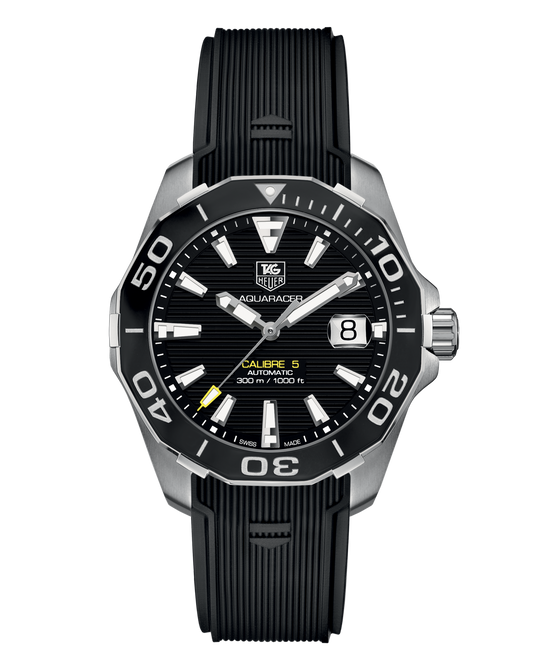 Tag Heuer Aquaracer Calibre 5 Automatic 41mm Black Dial Black Rubber Strap Watch for Men -  WAY211A.FT6151