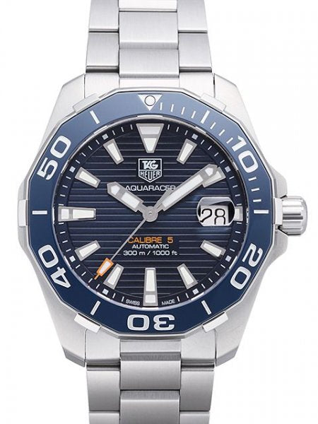 Tag Heuer Aquaracer Calibre 5 Blue Dial Silver Steel Strap Watch for Men - WAY211C.BA0928