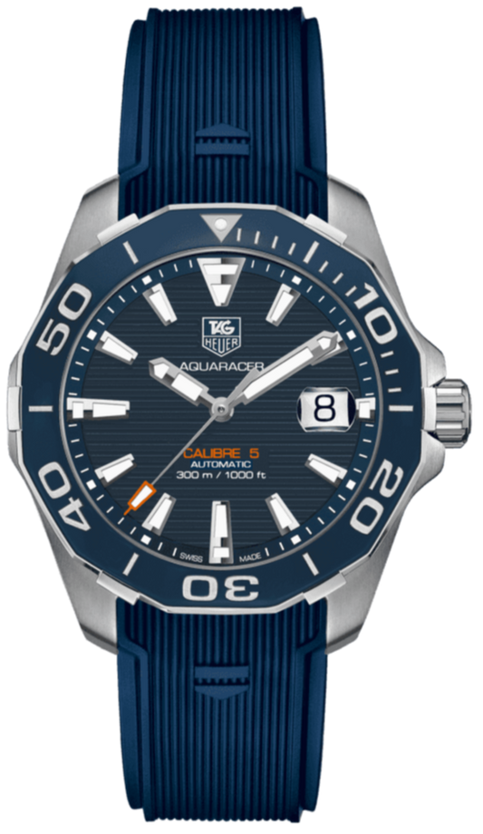 Tag Heuer Aquaracer Calibre 5 Blue Dial Blue Silicone Strap Watch for Men -  WAY211C.FT6155