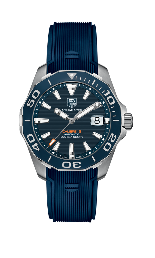 Tag Heuer Aquaracer Calibre 5 Blue Dial Blue Silicone Strap Watch for Men -  WAY211C.FT6155