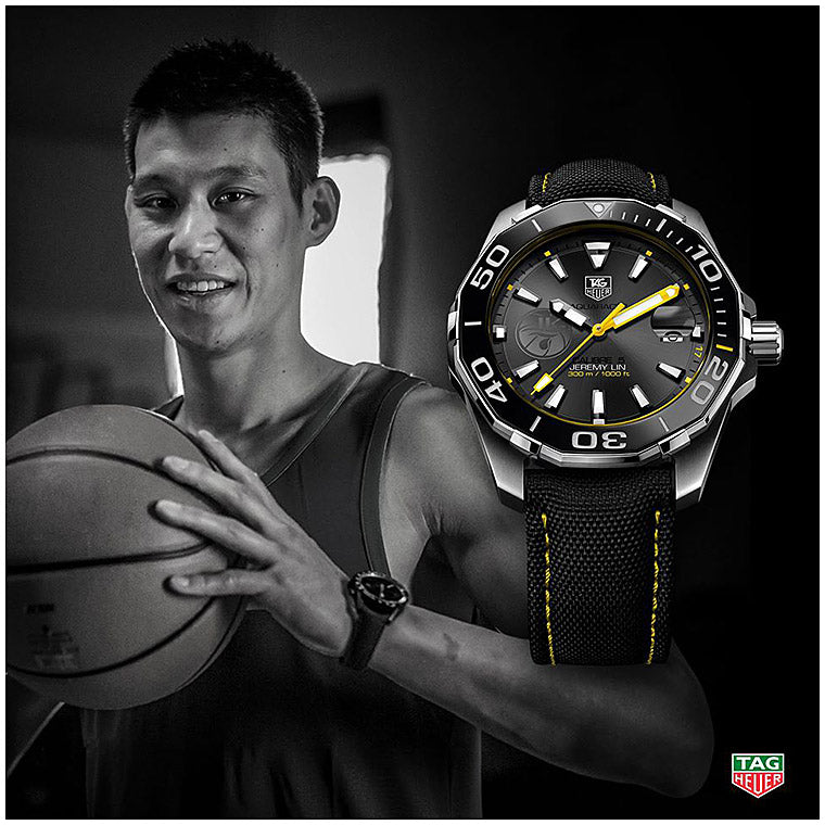 Tag Heuer Aquaracer Jeremy Lin Special Edition Grey Dial Black Nylon Strap Watch for Men - WAY211F.FC6362