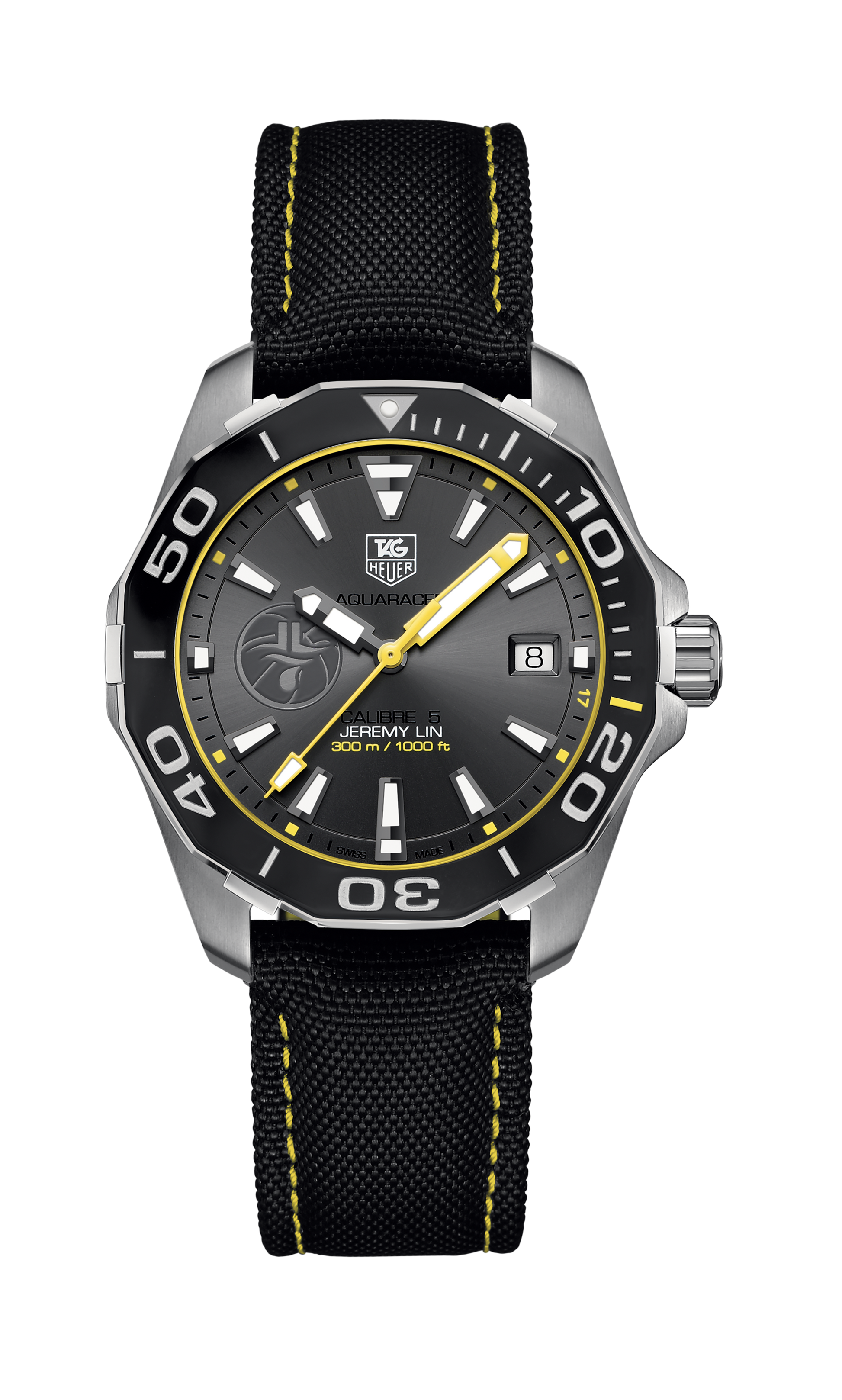 Tag Heuer Aquaracer Jeremy Lin Special Edition Grey Dial Black Nylon Strap Watch for Men - WAY211F.FC6362