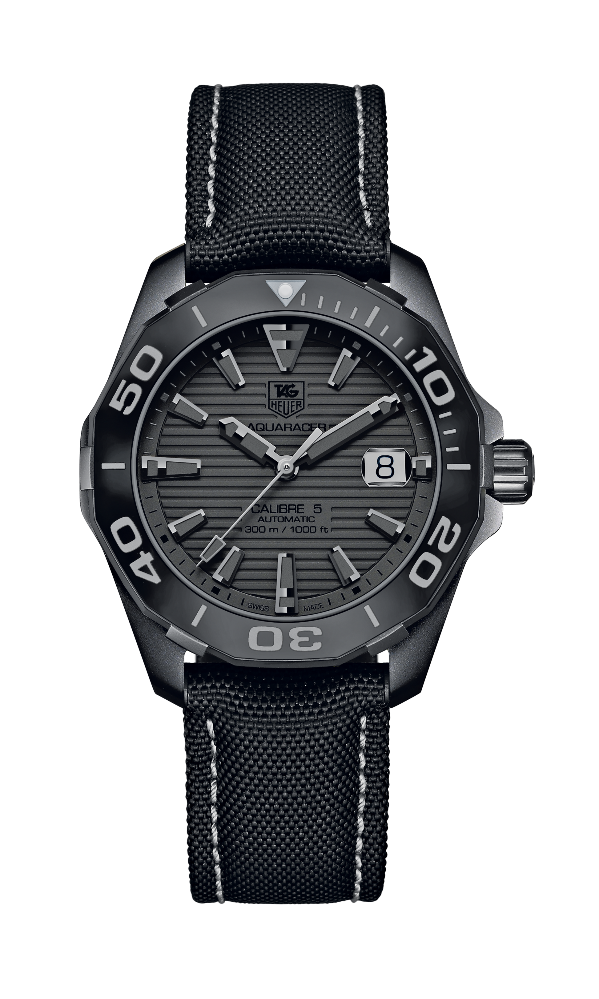 Tag Heuer Aquaracer 300 Swiss Limited Edition Black Dial Black Nylon Strap Watch for Men - WAY218B.FC6364