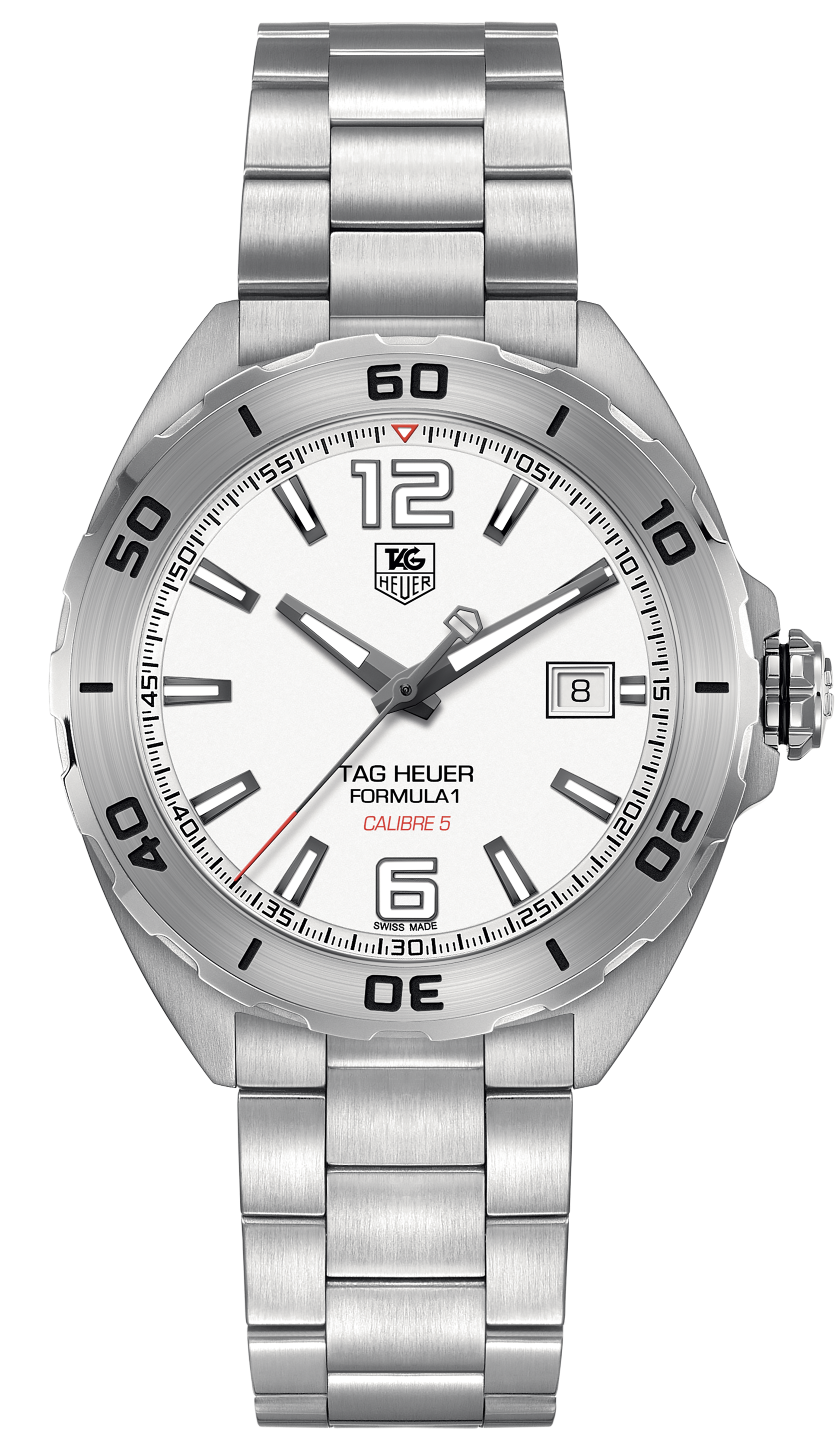 Tag Heuer Formula 1 Calibre 5 Automatic White Dial Silver Steel Strap Watch for Men - WAZ2114.BA0875