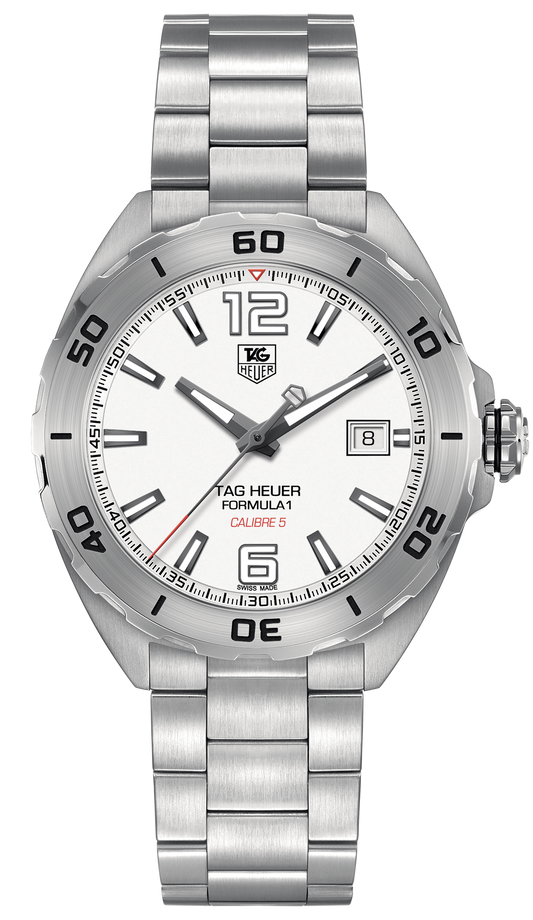 Tag Heuer Formula 1 Calibre 5 Automatic White Dial Silver Steel Strap Watch for Men - WAZ2114.BA0875