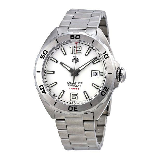 Tag Heuer Formula 1 Calibre 5 Automatic White Dial Silver Steel Strap Watch for Men - WAZ2114.BA0875