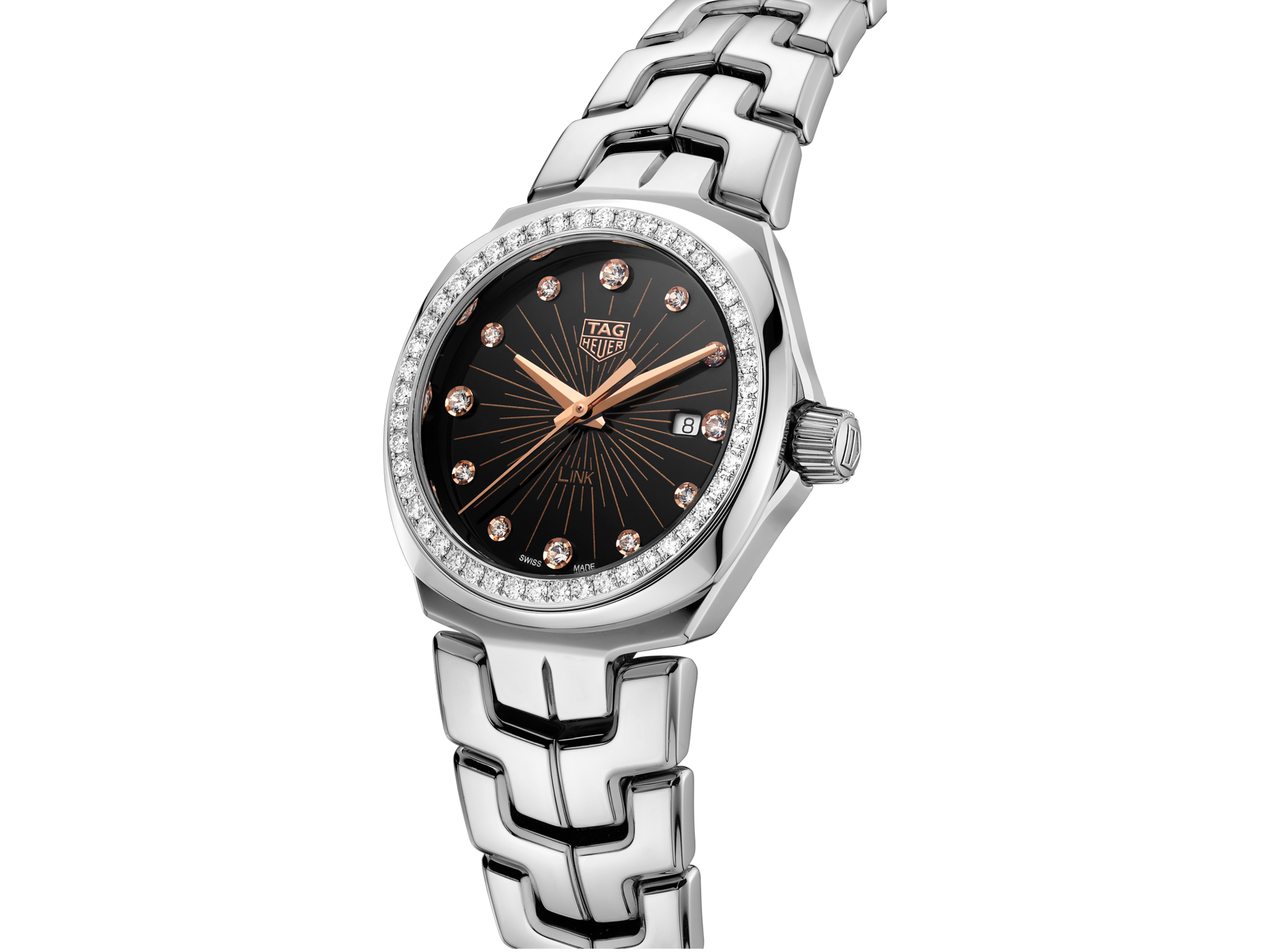 Tag Heuer Link Quartz Diamonds Black Dial Silver Steel Strap Watch for Men - WBC131G.BA0649