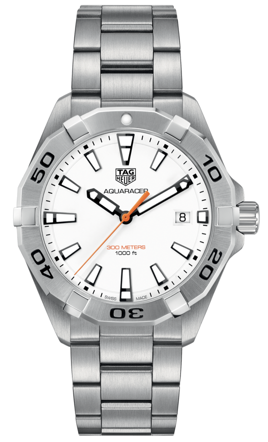 Tag Heuer Aquaracer Quartz 41mm White Dial Silver Steel Strap Watch for Men - WBD1111.BA0928