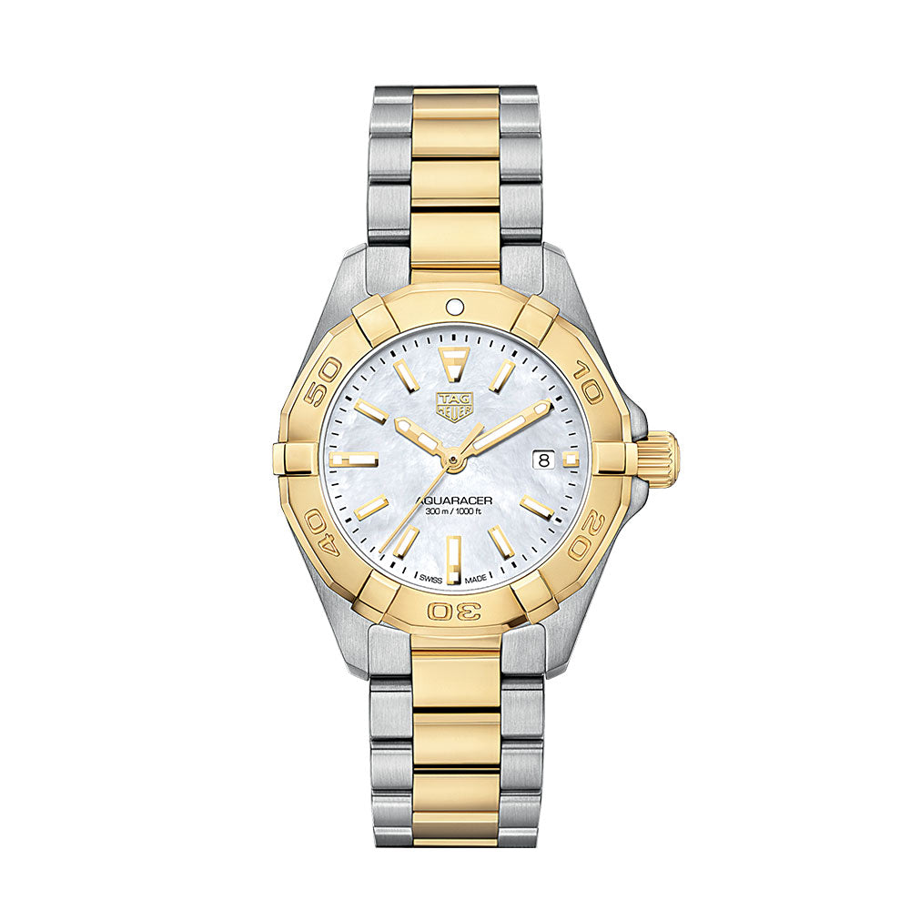 Tag Heuer Aquaracer Quartz Mother of Pearl Dial Two Tone Steel Strap Watch for Men - WBD1420.BB0321