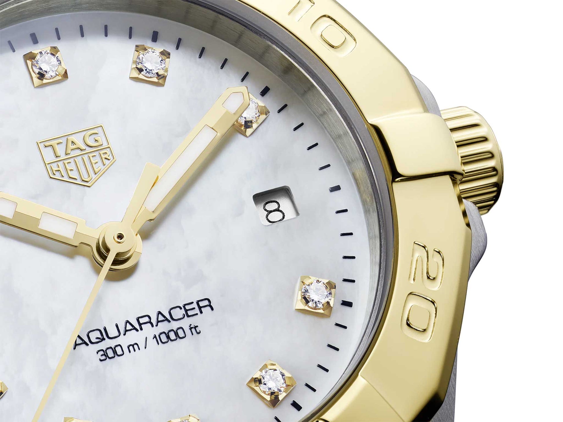 Tag Heuer Aquaracer Quartz Diamonds Mother of Pearl Dial Two Tone Steel Strap Watch for Men - WBD1422.BB0321