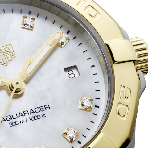 Tag Heuer Aquaracer Quartz Diamonds Mother of Pearl Dial Two Tone Steel Strap Watch for Men - WBD1422.BB0321